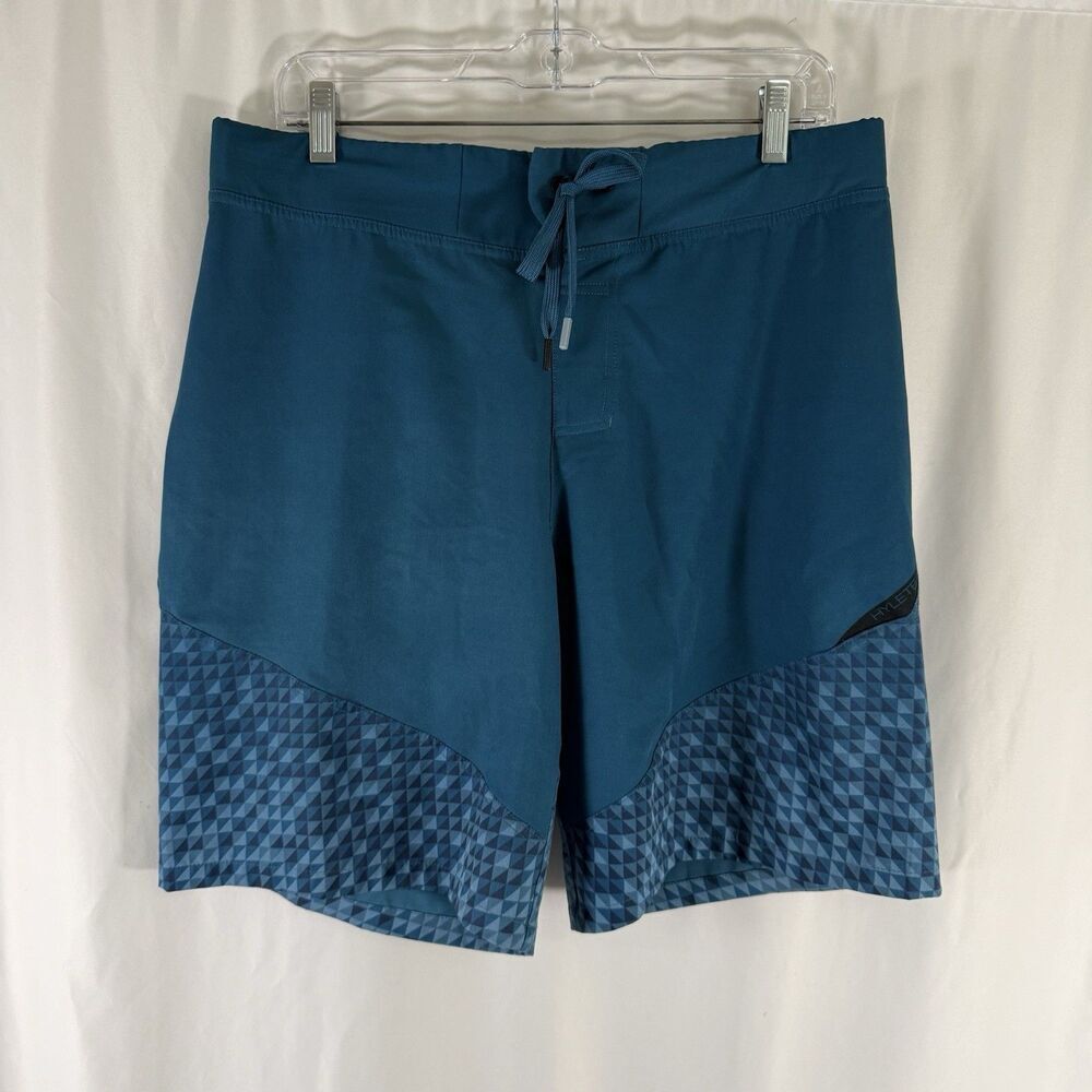 Hylete Above The Knee Shorts Men's Large Blue Geometric Drawstring Athletic